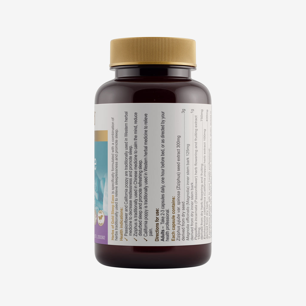 Ingredients panel for Herbs of Gold Sleep Ease 60 capsules