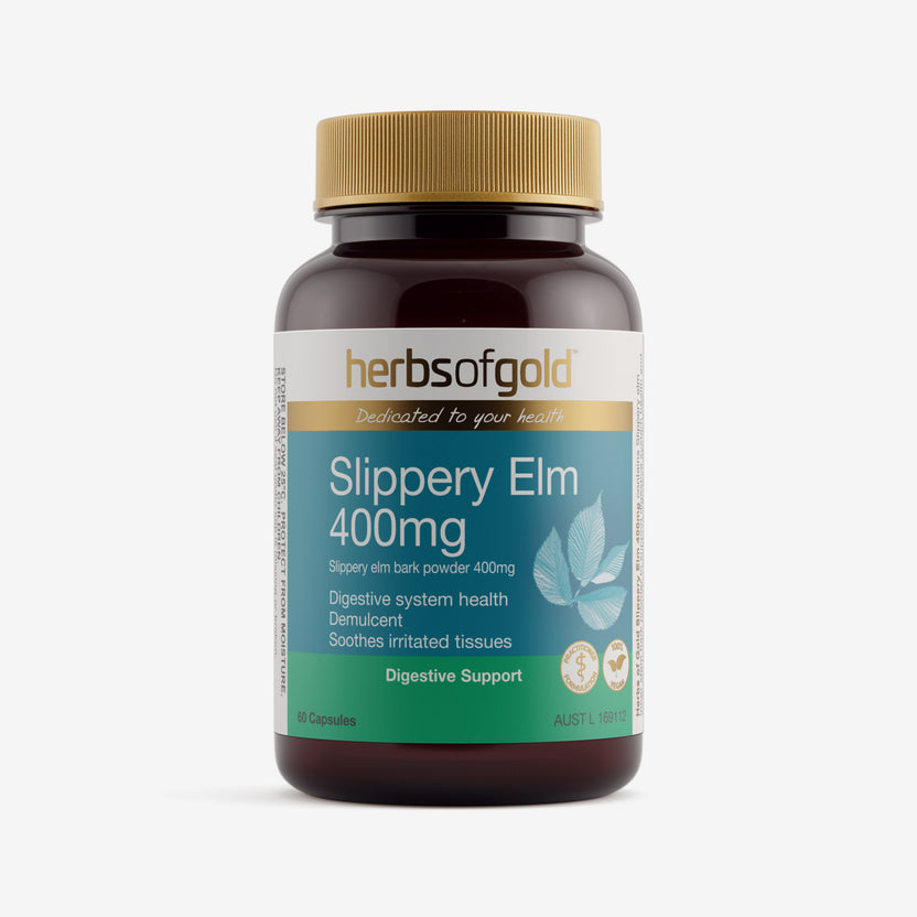 Front view of Herbs of Gold Slippery Elm 400Mg 60 capsules