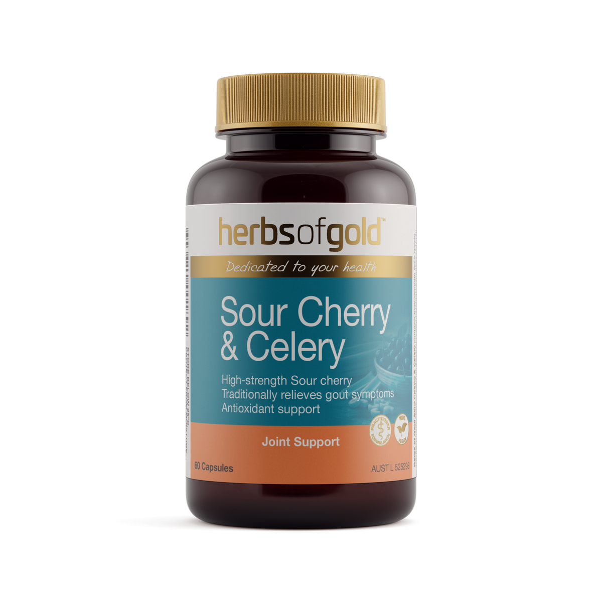 Front view of Herbs of Gold Sour Cherry & Celery 60 capsules