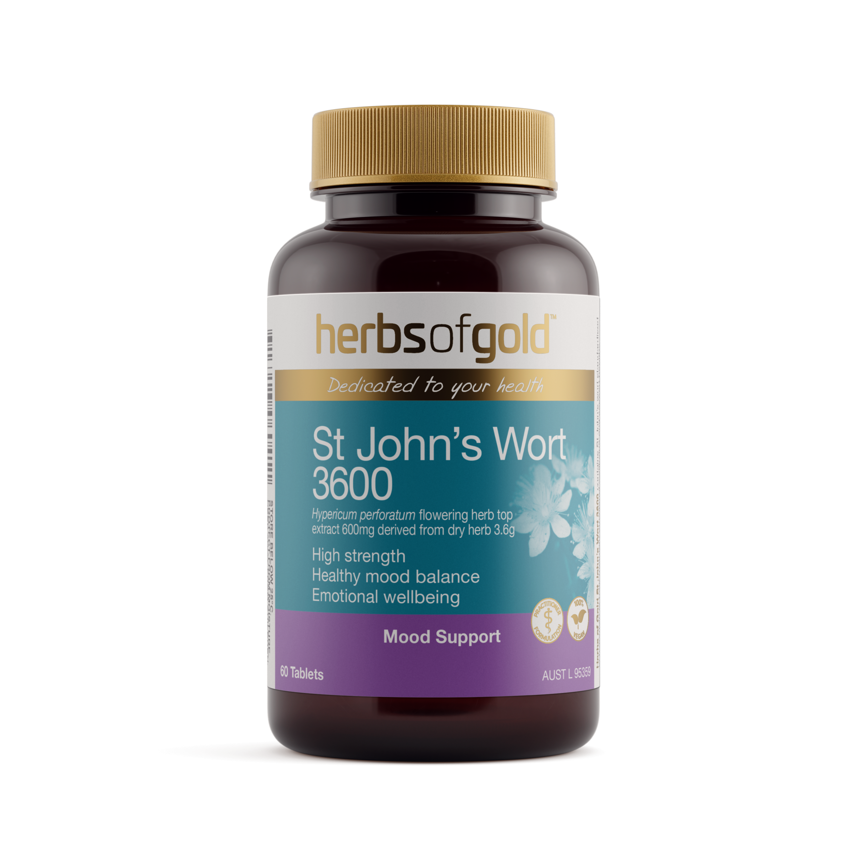 Front view of Herbs of Gold St John's Wort 3600 60 tablets