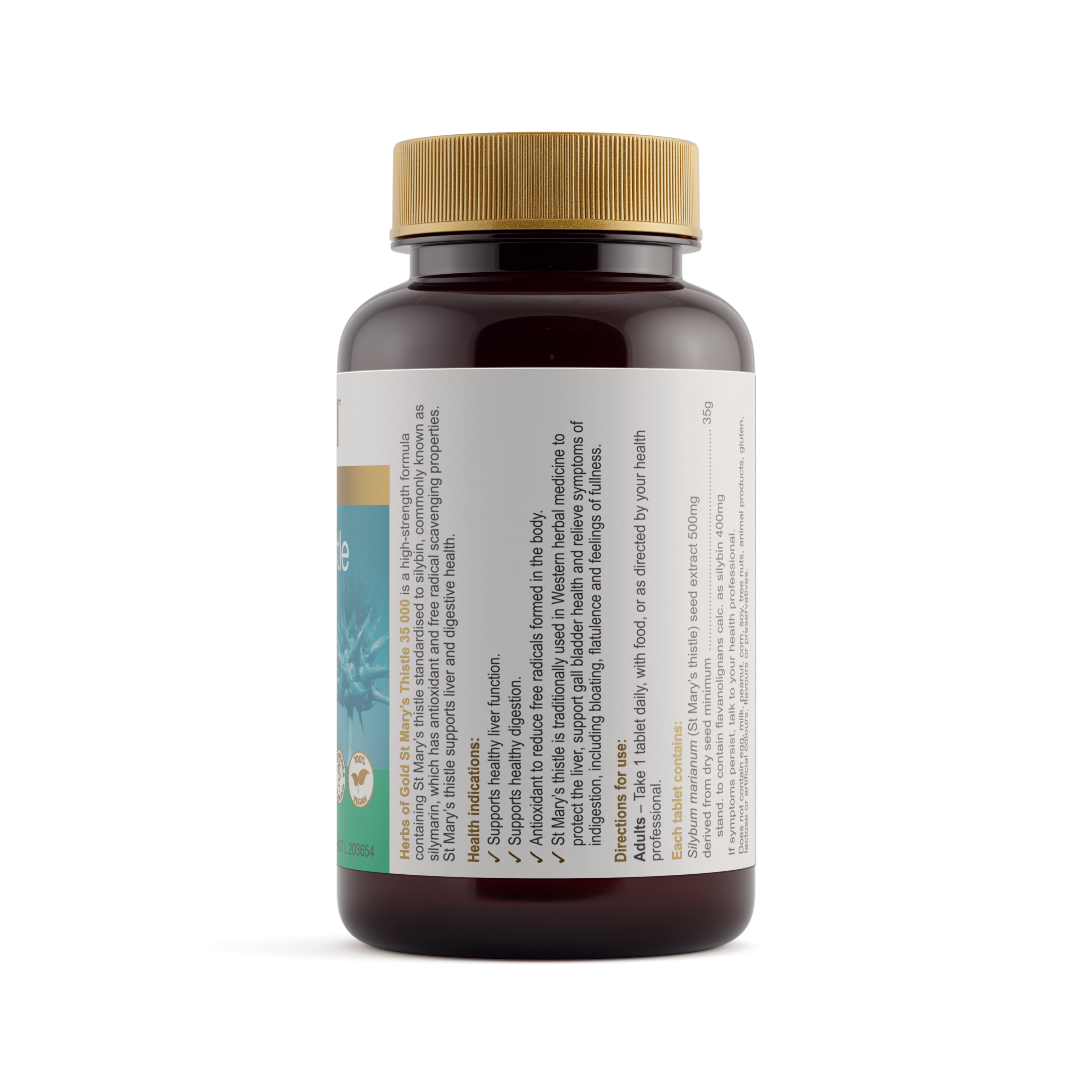 Ingredients panel for Herbs of Gold St Mary's Thistle 35 000 60 tablets