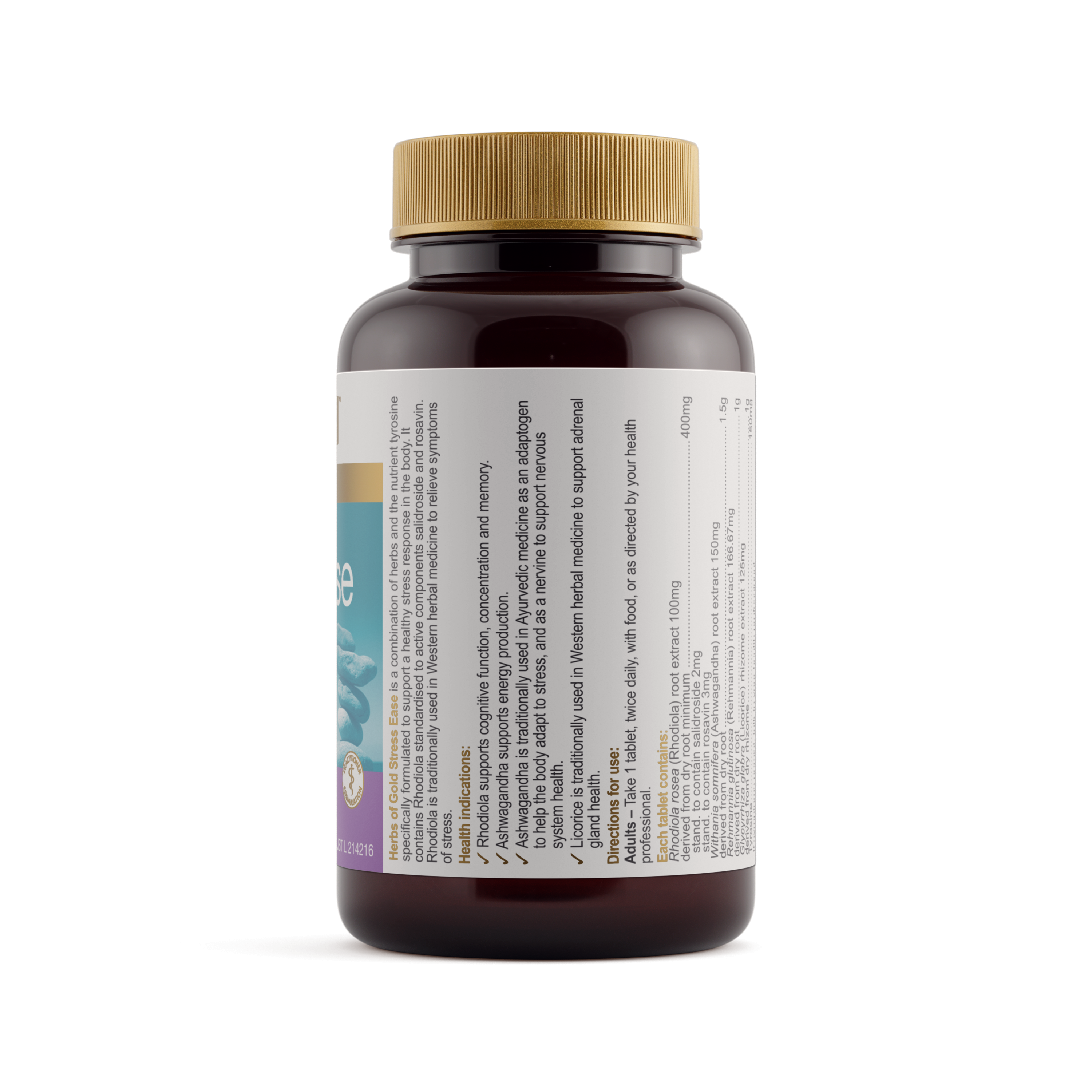 Ingredients panel for Herbs of Gold Stress-Ease 60 tablets