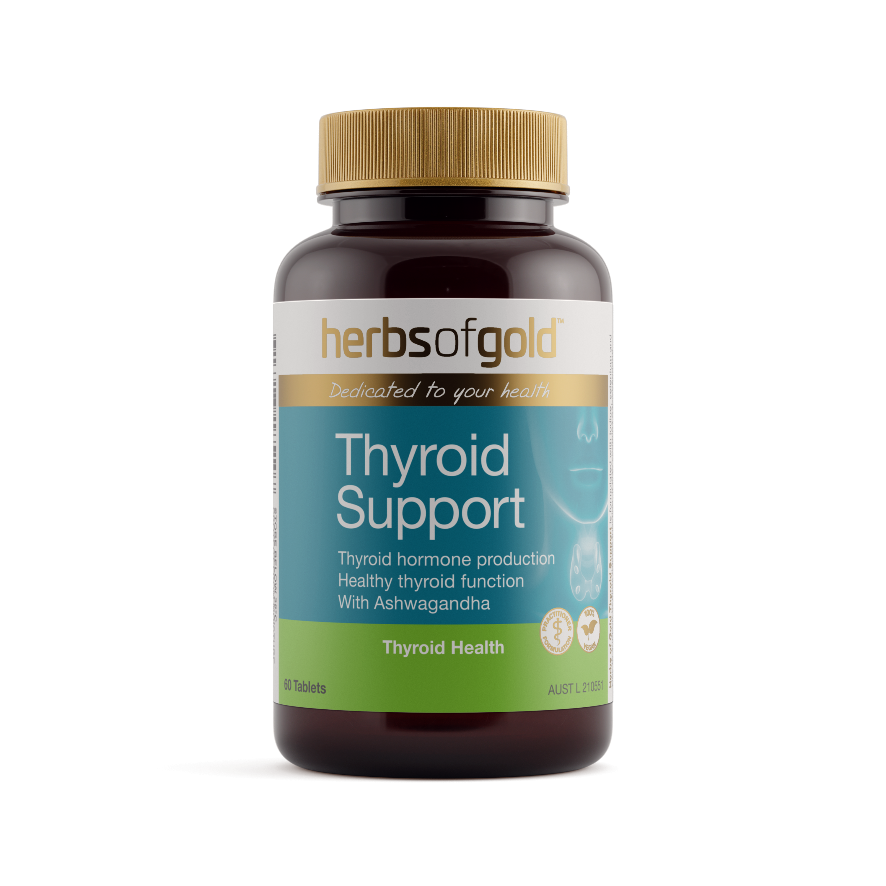Front view of Herbs of Gold Thyroid Support 60 tablets