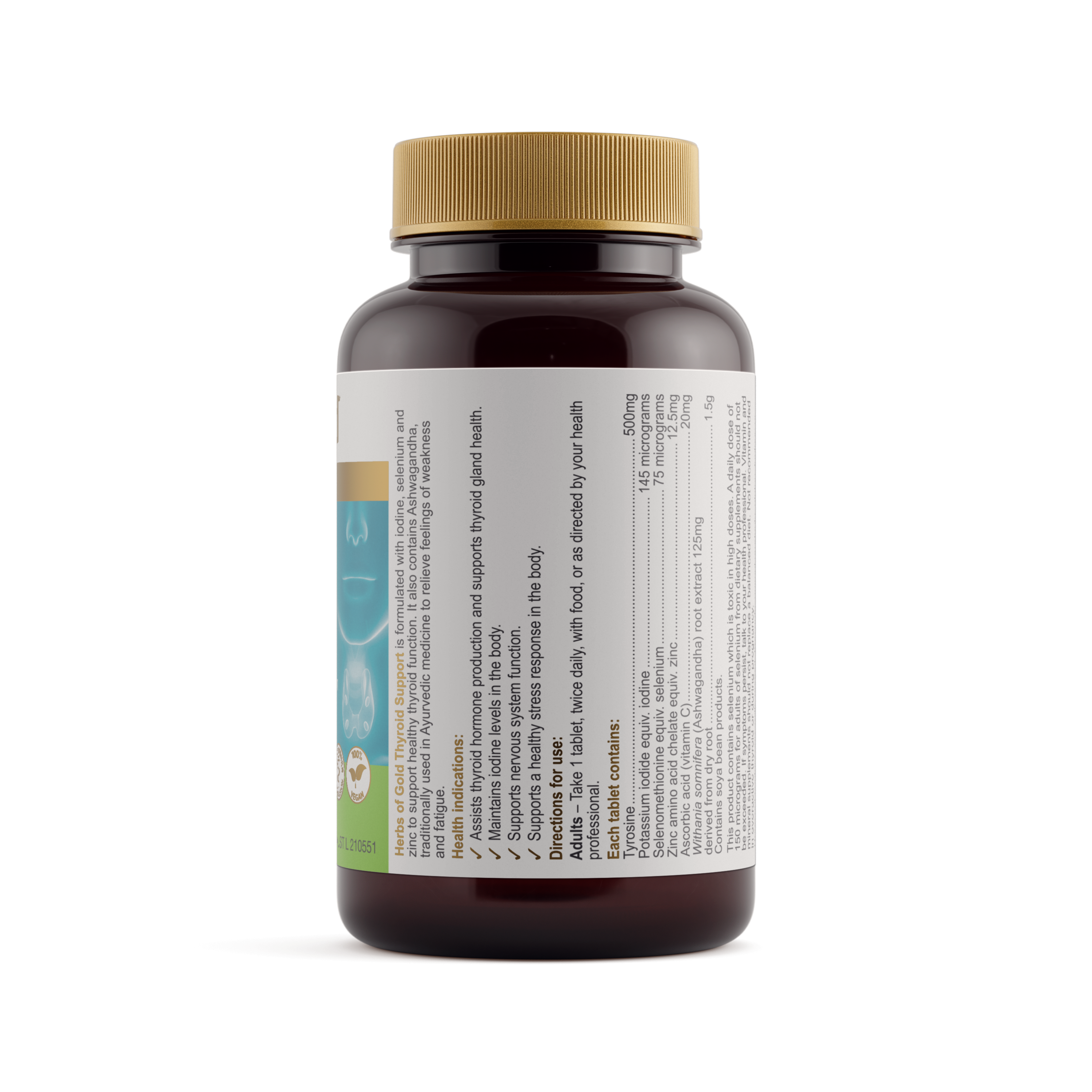 Ingredients panel for Herbs of Gold Thyroid Support 60 tablets