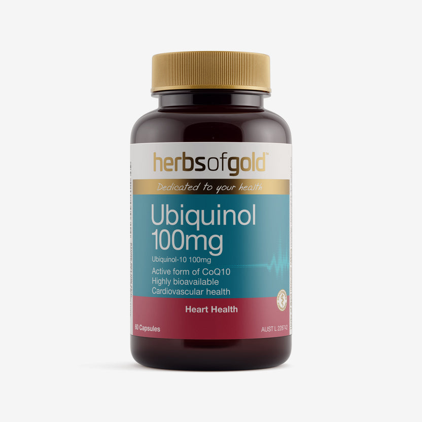 Front view of Herbs of Gold Ubiquinol 100mg 60 capsules