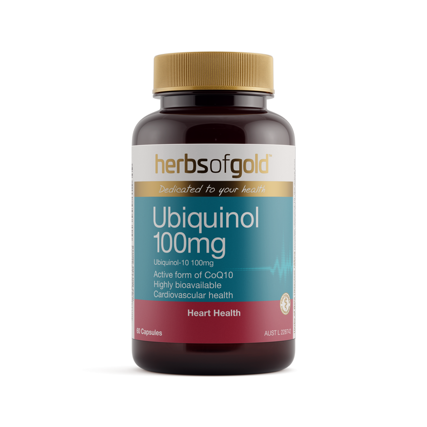 Front view of Herbs of Gold Ubiquinol 100mg 60 capsules