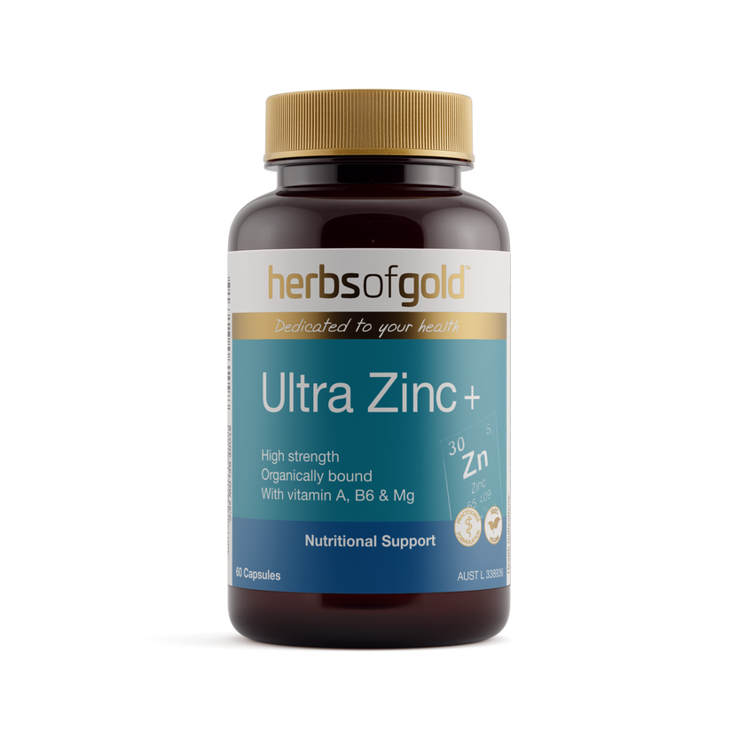 Front view of Herbs of Gold Ultra Zinc+ 60 capsules