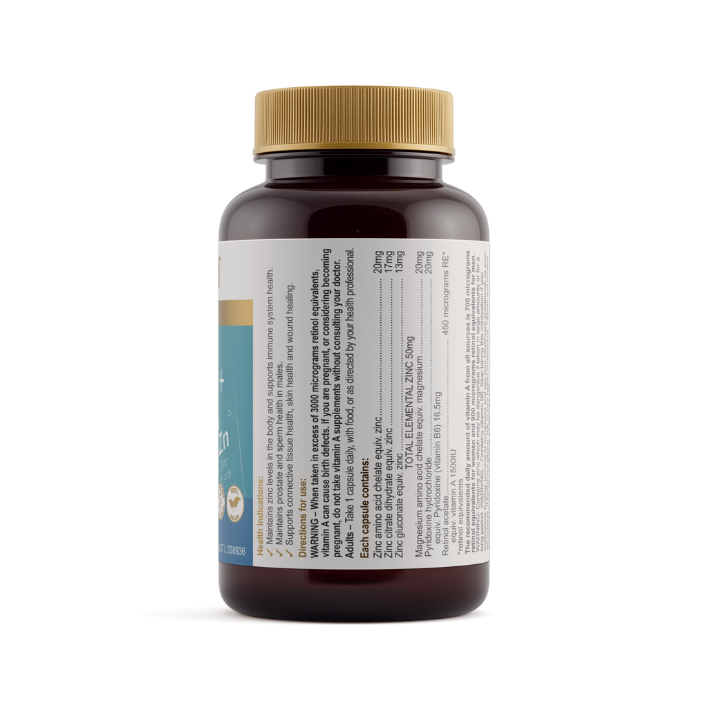 Ingredients panel for Herbs of Gold Ultra Zinc+ 60 capsules