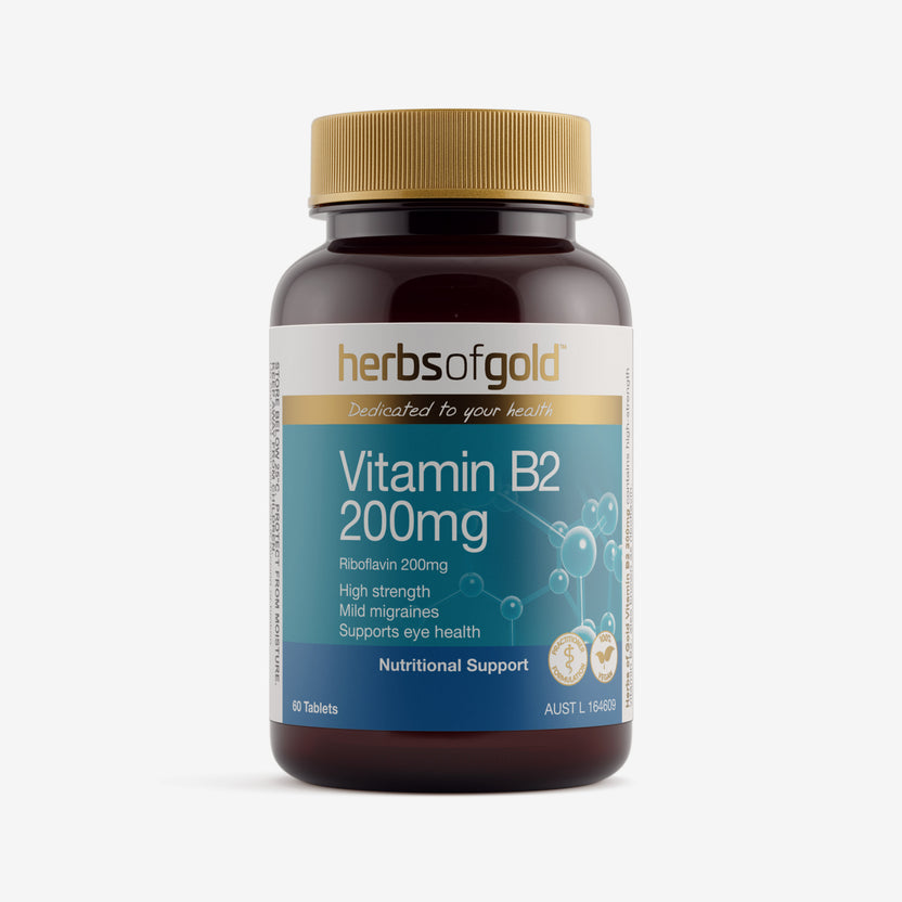 Front view of Herbs of Gold Vitamin B2 200mg 60 tablets