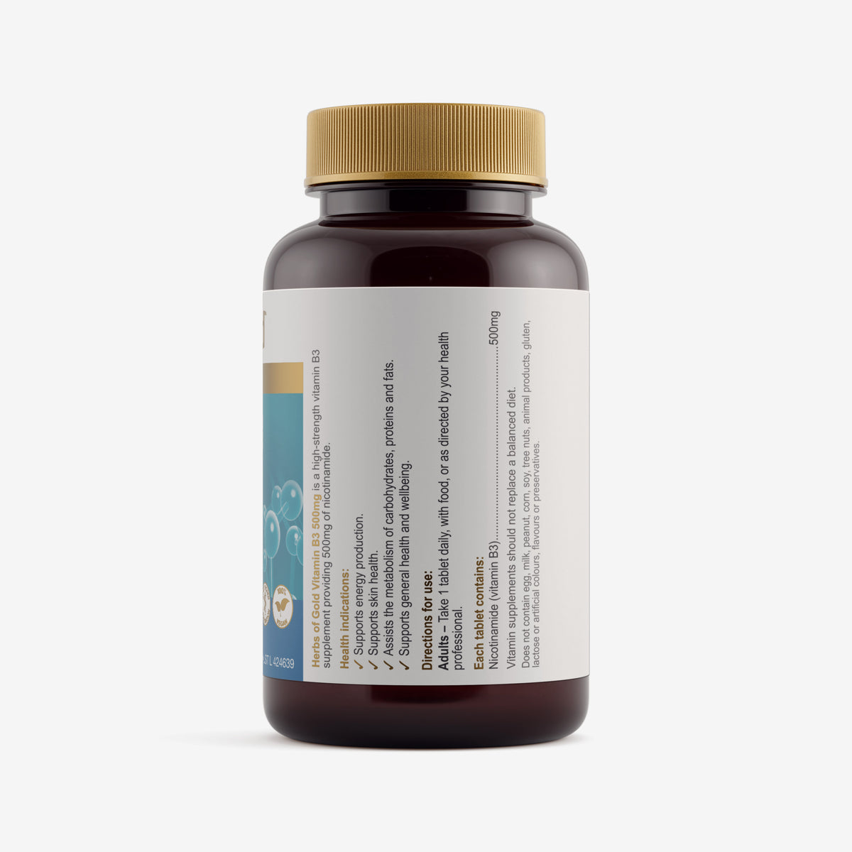 Ingredients panel for Herbs of Gold Vitamin B3 500mg 60 tablets