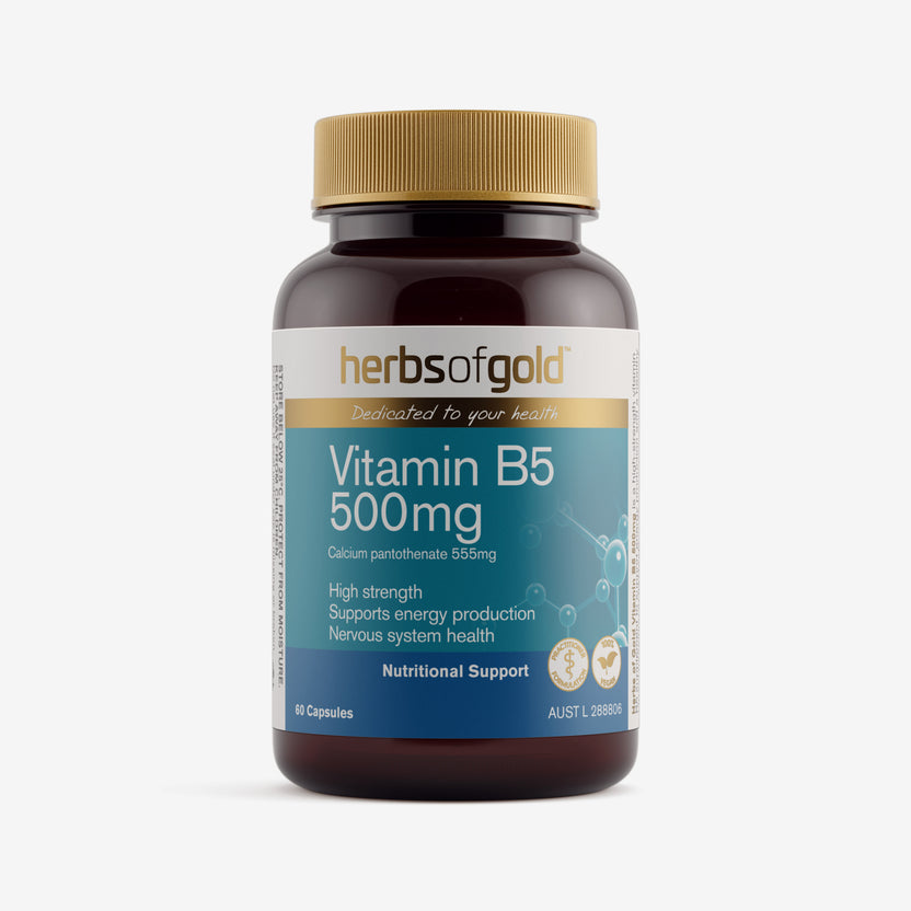 Front view of Herbs of Gold Vitamin B5 500mg 60 capsules