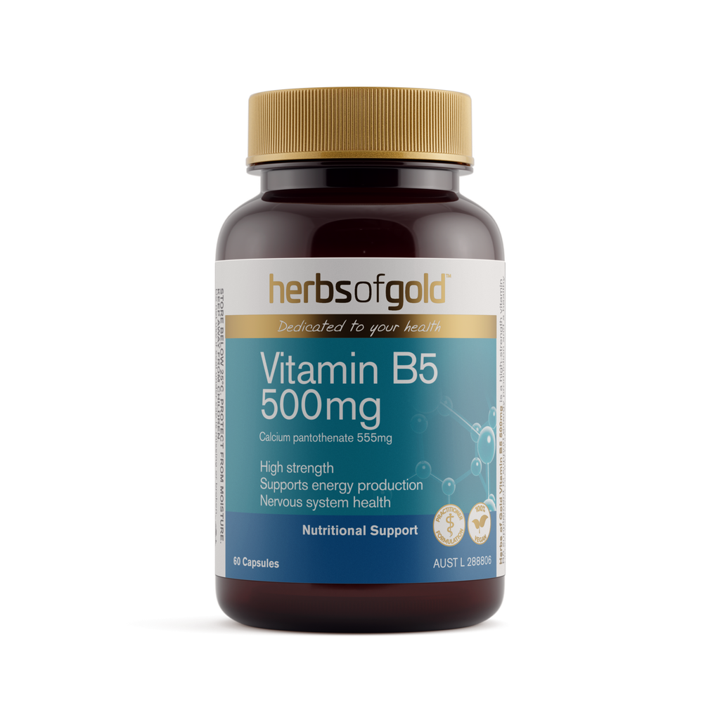 Front view of Herbs of Gold Vitamin B5 500mg 60 capsules
