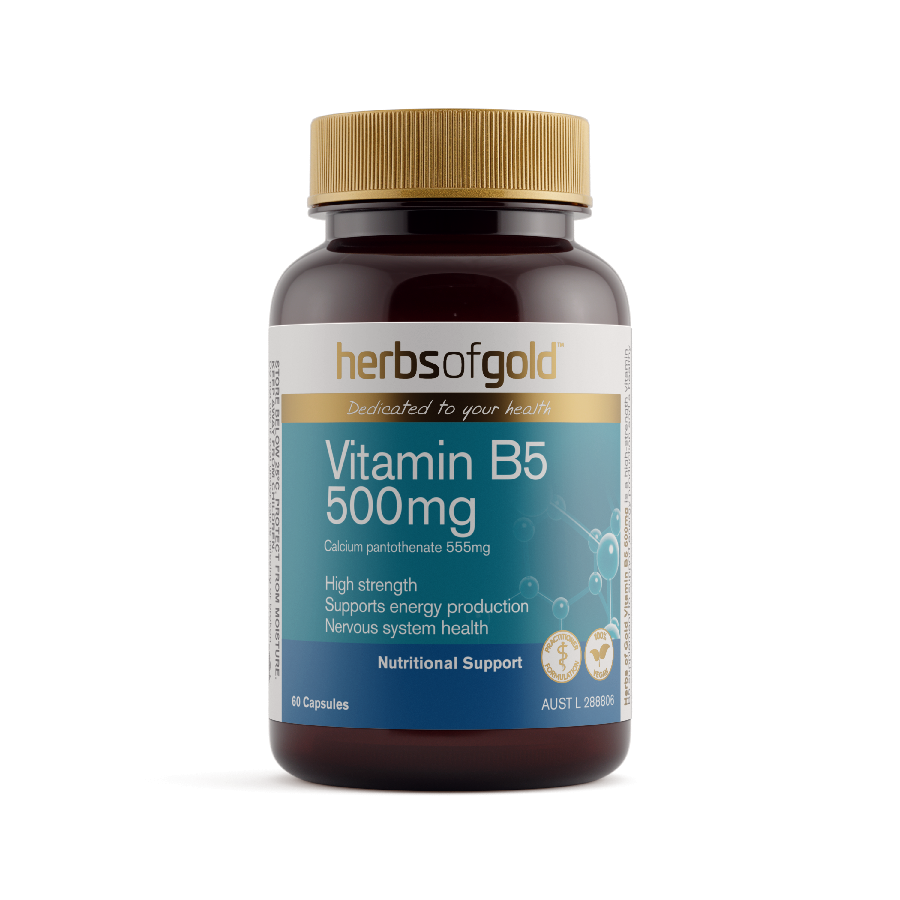 Front view of Herbs of Gold Vitamin B5 500mg 60 capsules