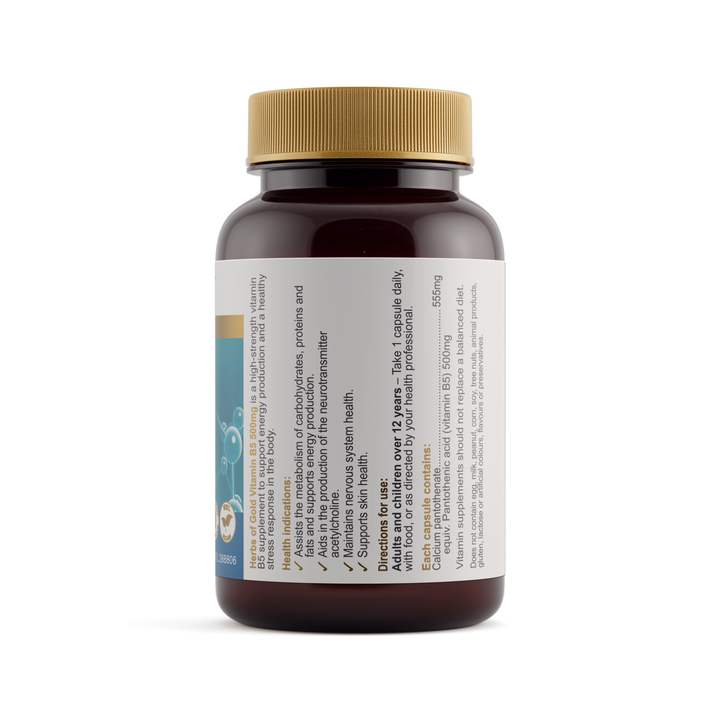 Ingredients panel for Herbs of Gold Vitamin B5 500mg 60 capsules
