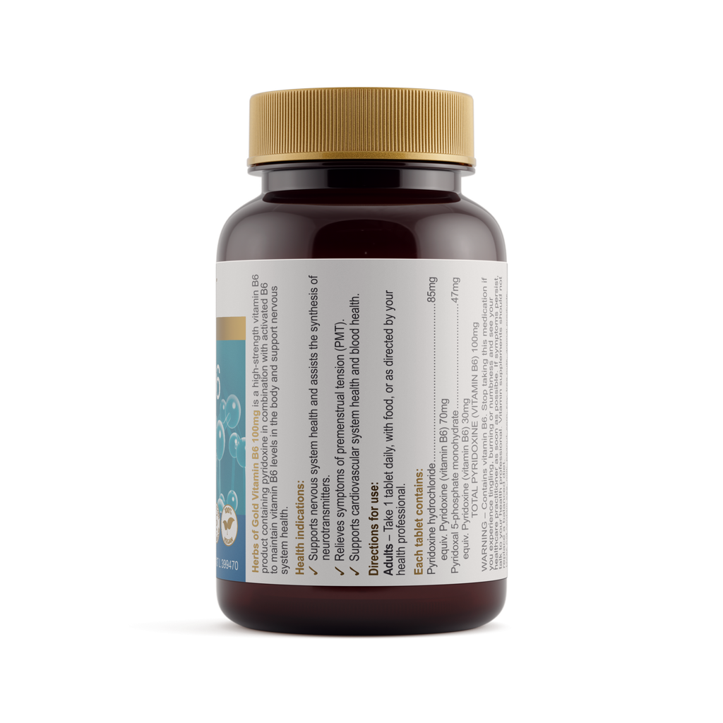 Ingredients panel for Herbs of Gold Vitamin B6 100mg 60 tablets