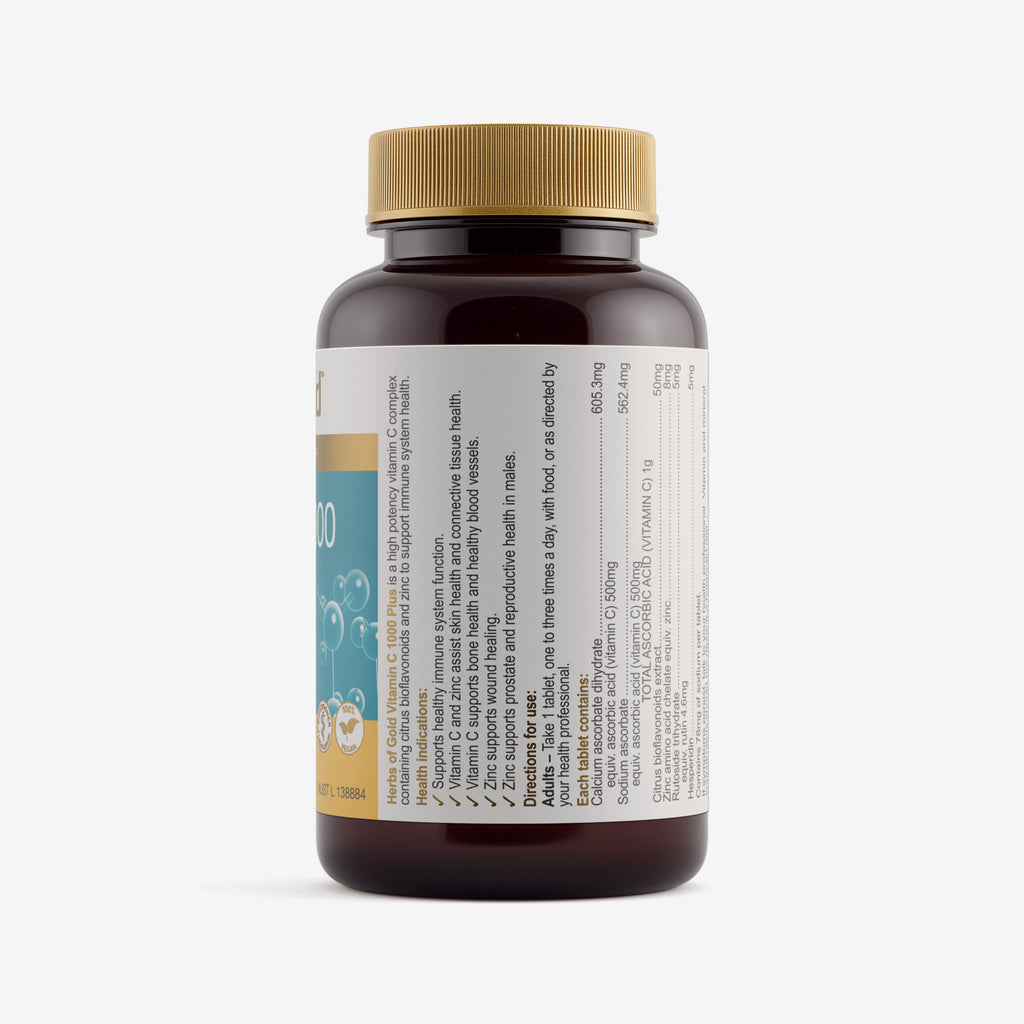 Ingredients panel for Herbs of Gold Vitamin C 1000 Plus 60 tablets