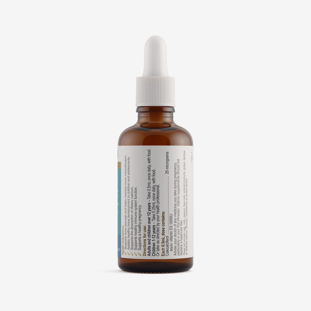 Ingredients panel for Herbs of Gold Vitamin D3 1000 Liquid 50mL