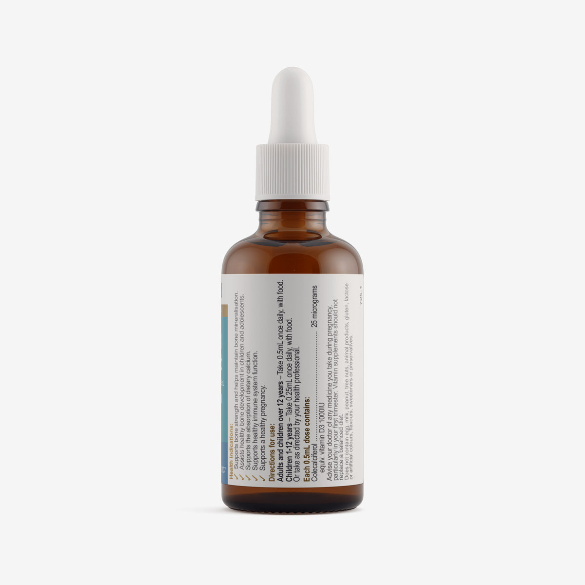 Ingredients panel for Herbs of Gold Vitamin D3 1000 Liquid 50mL