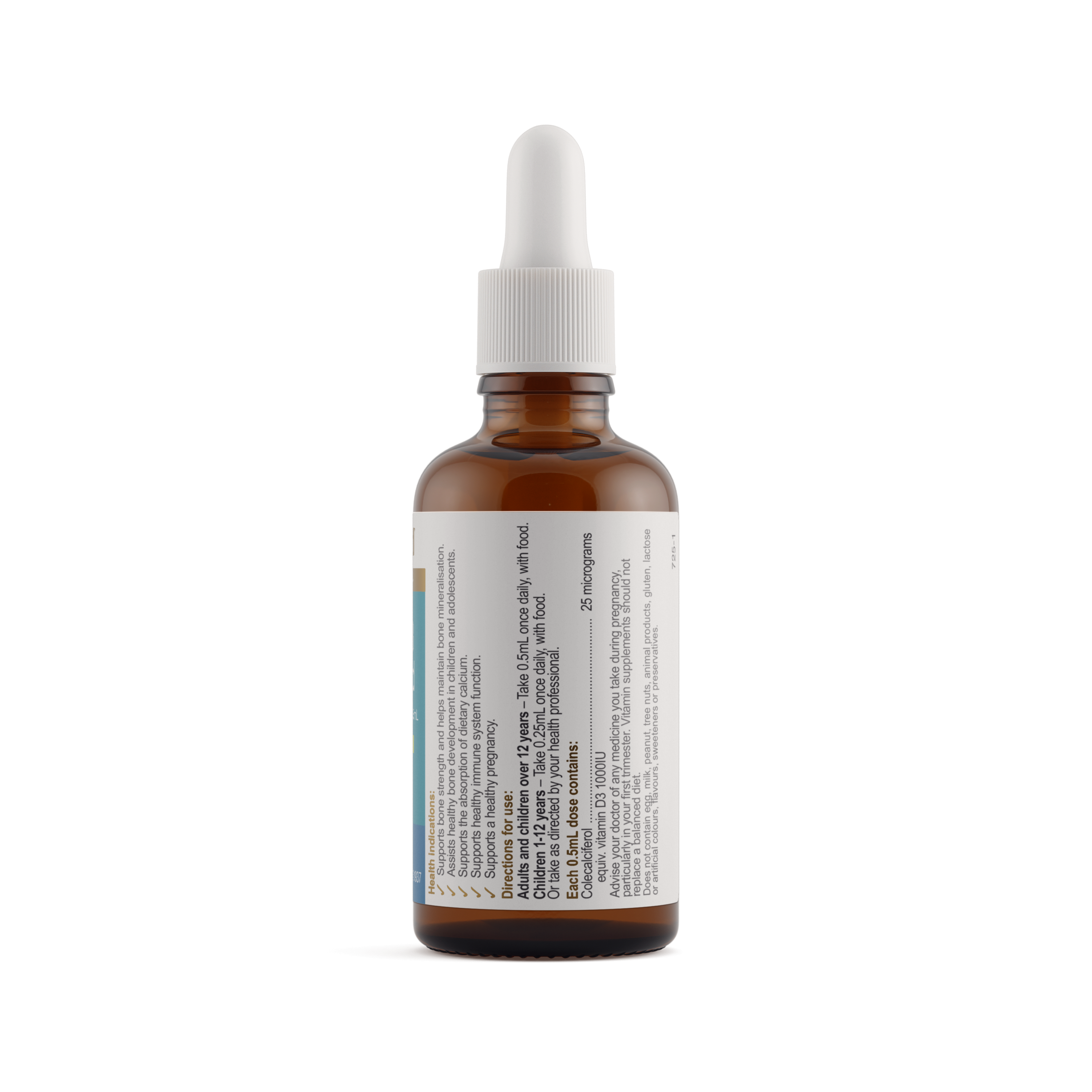 Ingredients panel for Herbs of Gold Vitamin D3 1000 Liquid 50mL