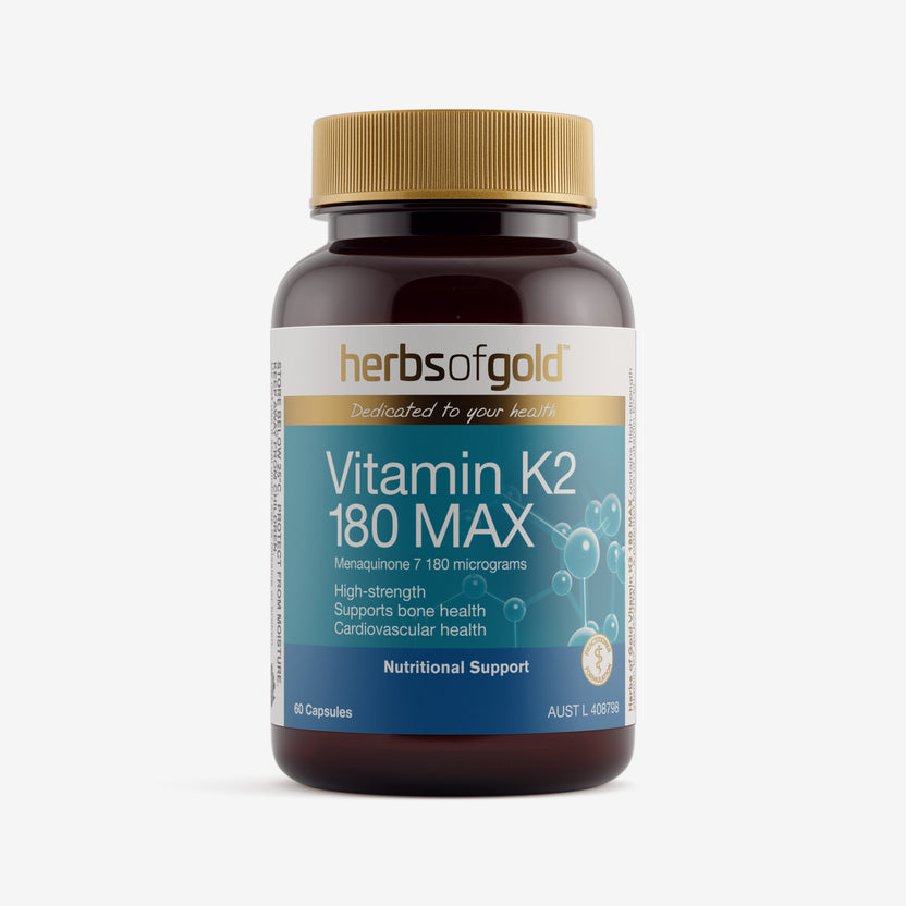 Front view of Herbs of Gold Vitamin K2 180 Max 60 capsules