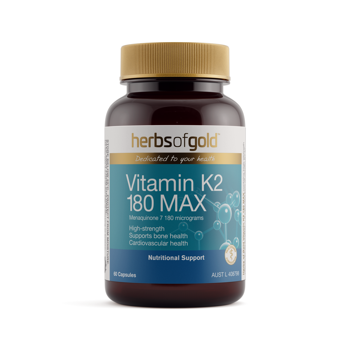 Front view of Herbs of Gold Vitamin K2 180 Max 60 capsules