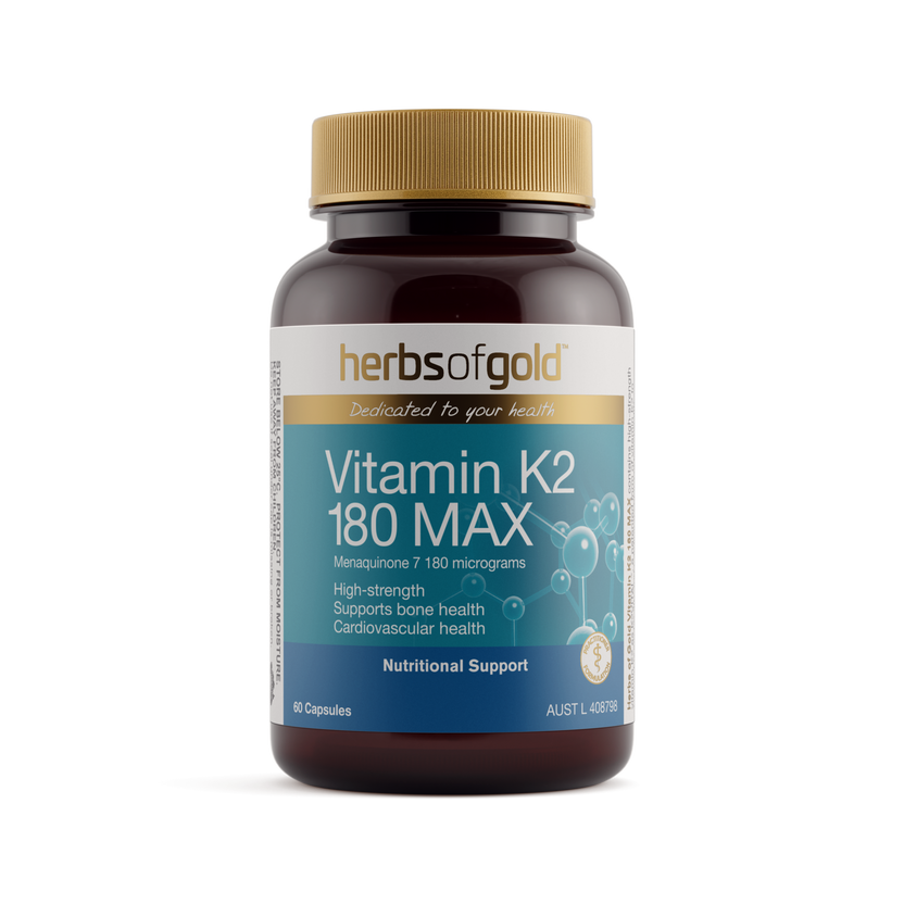 Front view of Herbs of Gold Vitamin K2 180 Max 60 capsules