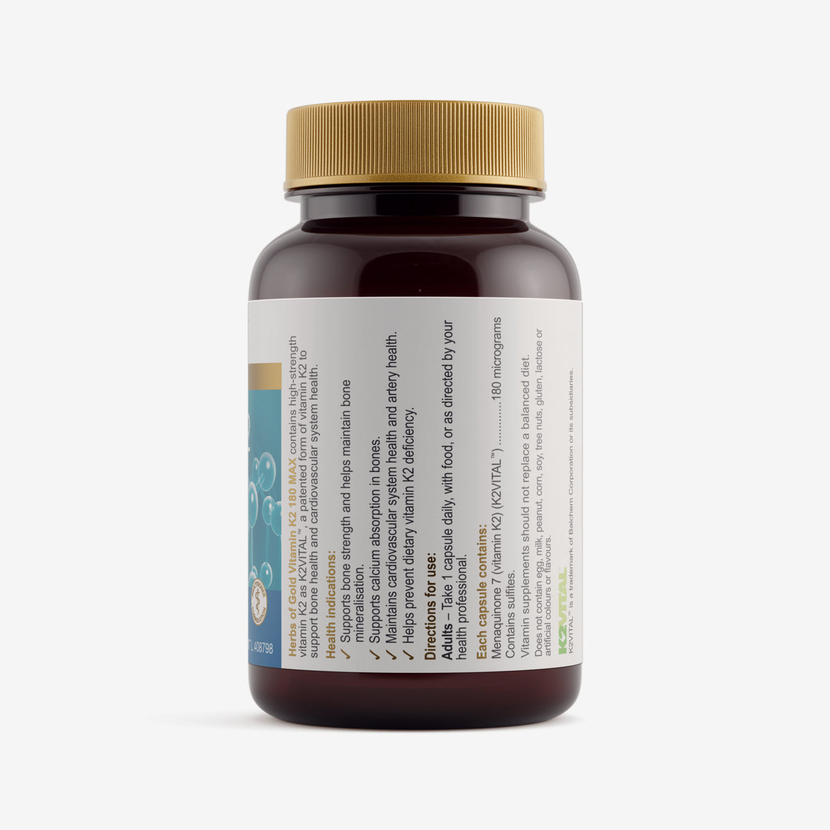 Ingredients panel for Herbs of Gold Vitamin K2 180 Max 60 capsules