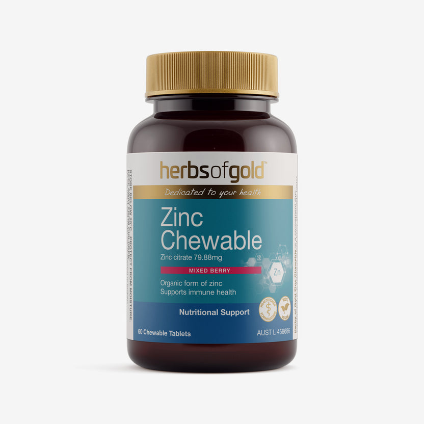 Front view of Herbs of Gold Zinc Chewable 60 tablets