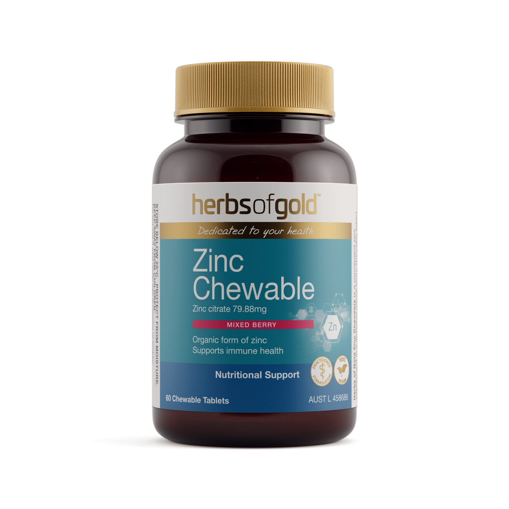 Front view of Herbs of Gold Zinc Chewable 60 tablets