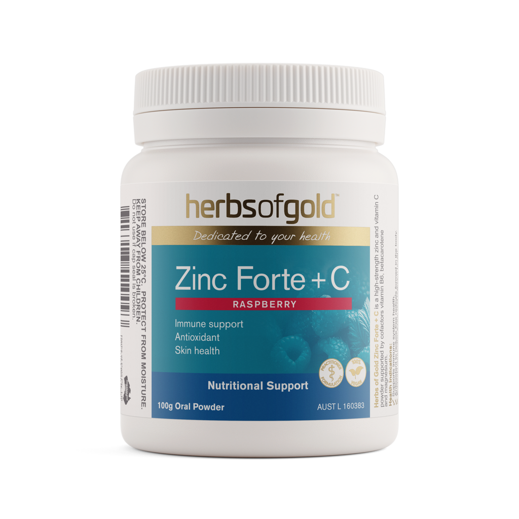 Front view of Herbs of Gold Zinc Forte + C 100g